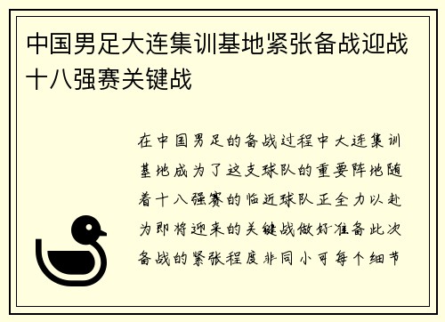 中国男足大连集训基地紧张备战迎战十八强赛关键战
